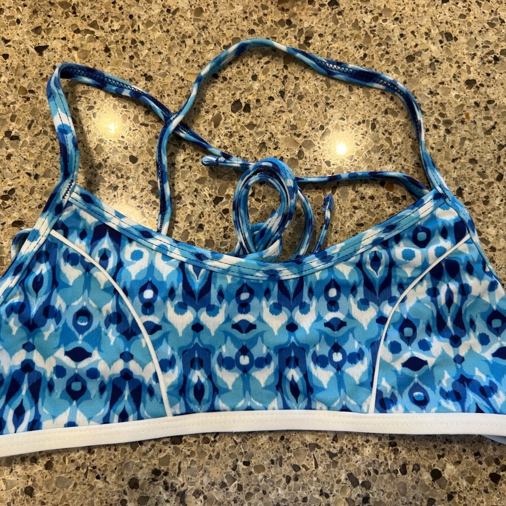 Jolyn Clothing Blue and White sport bikini top tie back